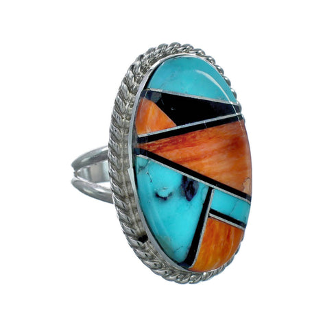 Native American Sterling Silver Multicolor Inlay Ring Size 7 NN20601